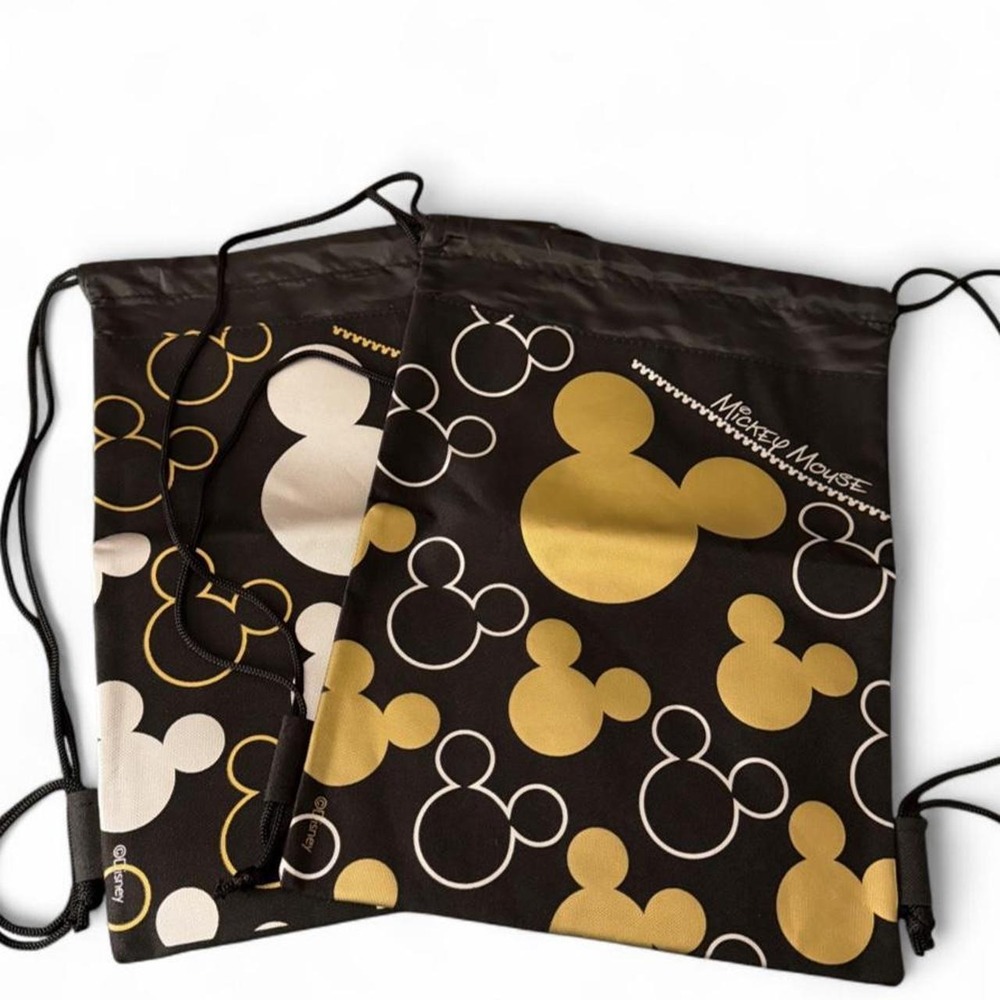 Disney Mickey Mouse Drawstring Cinch Backpack Set of 2 Black Gold Silver NWOT